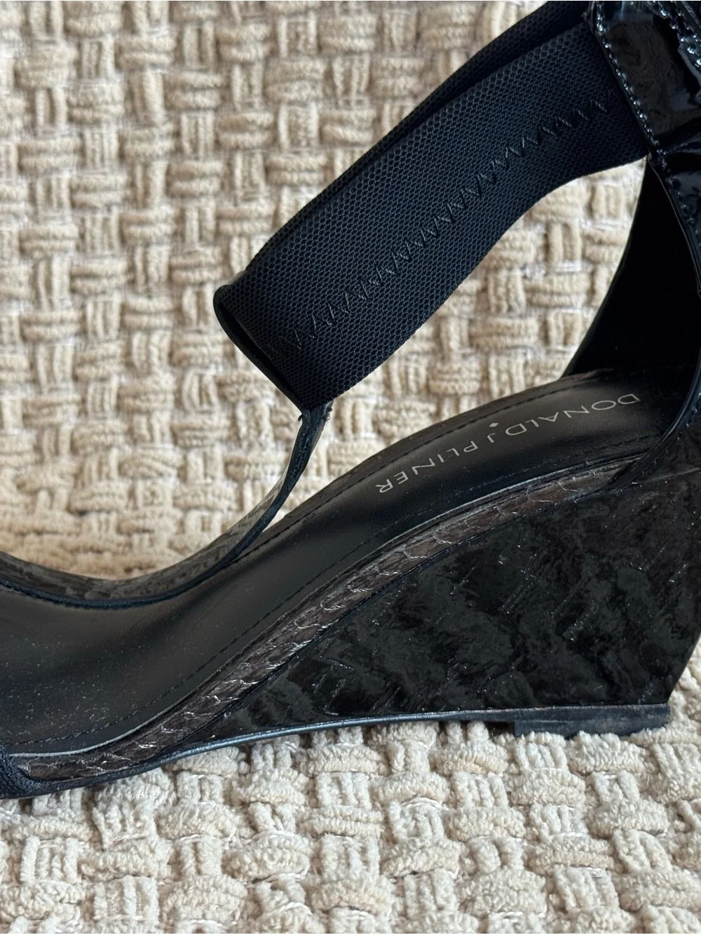 Donald J. Pliner Black Elastic-Strap Wedge Sandals
